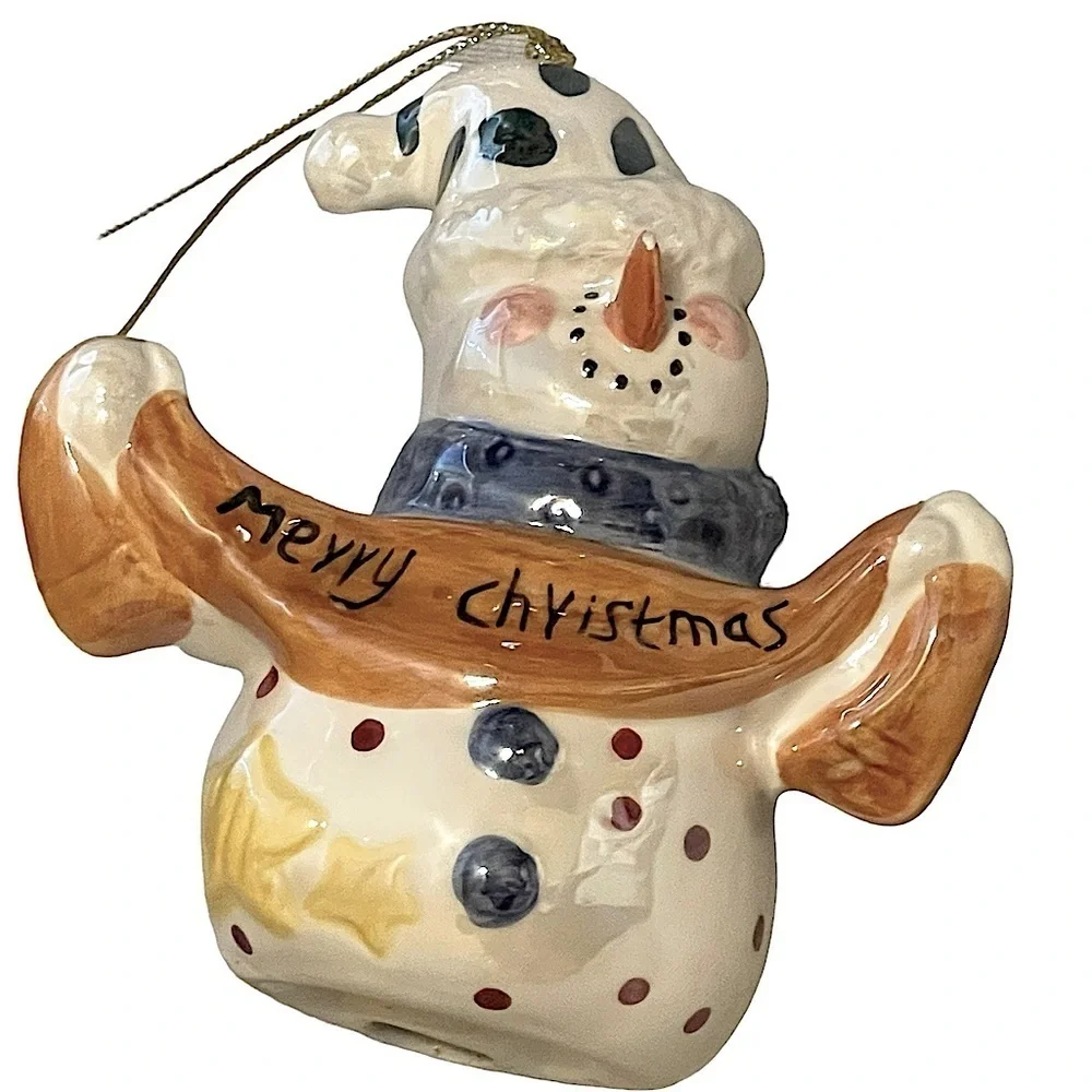 Set of 8 Vintage Pearlescent Ceramic Snowmen or Snow People Ornaments
